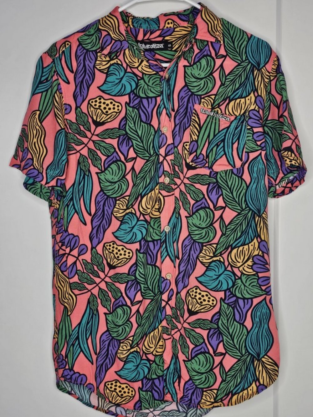 Lollapalooza Hawaiian Shirt Button Down Vintage Aloha Mens Small Bright Fun